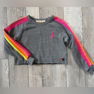 ✨RARE Aviator Nation Bolt Classic Cropped Crewneck Gray Neon Pink women’s small